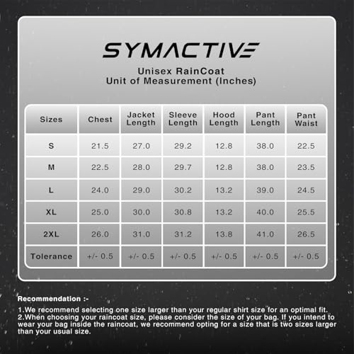 Image of Amazon Brand - Symactive Raincoat with Jacket, Pants, Hood and Carry Bag | Polyester Shell with Heat Sealed PVC Lining | Inner Mobile Pocket | Plastic Peak Hood | Unisex, Black, S