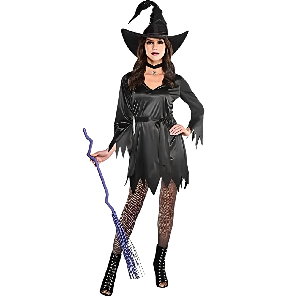 Amazon.com: Black Tattered Polyester Witch Dress - Standard Adult Size -  Perfect for Halloween & Themed Parties, 1 Pc. : Clothing, Shoes & Jewelry