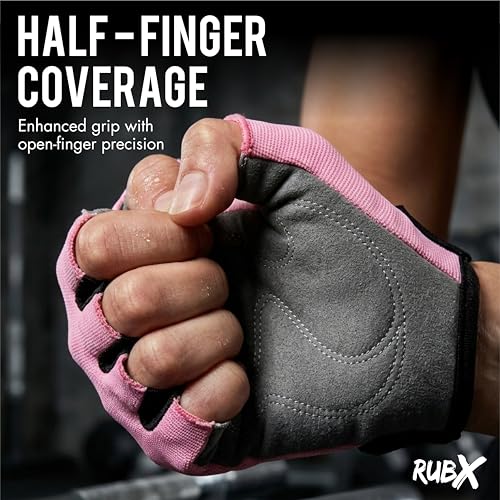 Image of RUBX Gym Gloves for Men & Women - Half Finger Workout Gloves for Weightlifting, Training, Fitness,Biking,Hand Protection & Grip Strength - Gym Accessories (Pink & Grey Size-M)