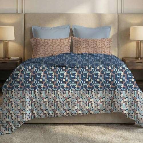 Image of MYTRIDENT Soft Comfort Bedsheet for Double Bed, 100% Cotton Bedsheet, Soft and Breathable, King Size Bedsheet with 2 Pillow Covers - Deco Dusk