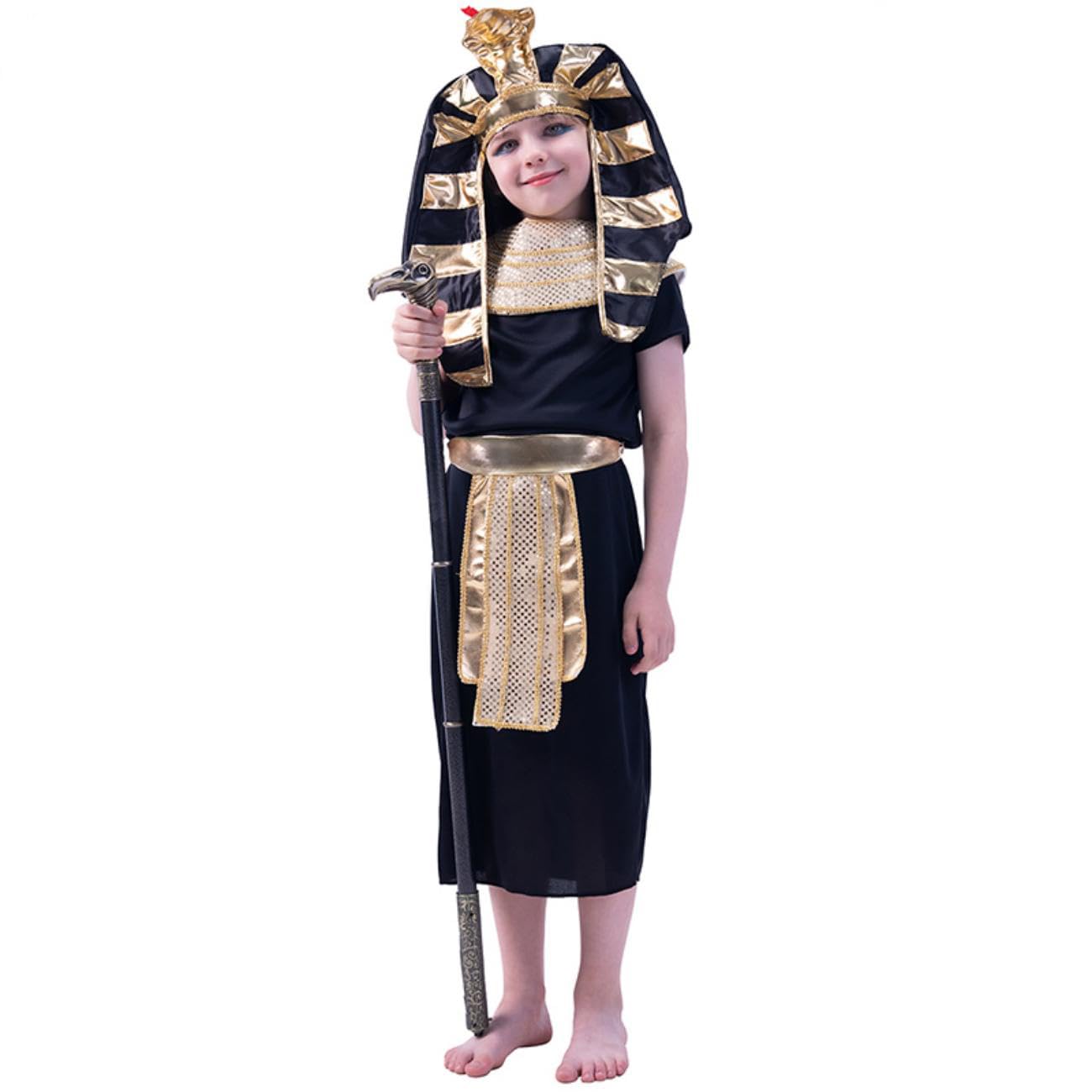 SEA HARE Boys Egyptian Pharaoh Prince Costume (L:10-12years), Black, L:10-12 Years - Image 2