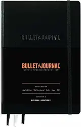 LEUCHTTURM1917 The Official Bullet Journal Edition 2 – Caderno construído para BuJo, médio A5 204 páginas de papel de 120 g/m², com guia de bolso Bujo (preto)