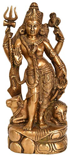 Exotic India Ardhanarishvara (Shiva and Parvati) - Brass Statue - Color Natural Brass Color