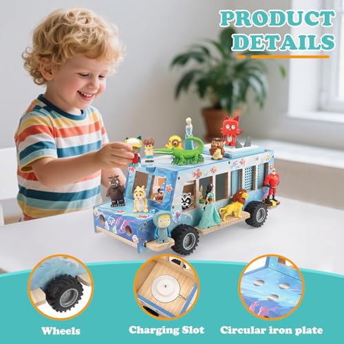 Image of Ocean Theme Car for Tonies Box Shelf Storage for Toniebox 1 /2 Player Tonies Figures Characters for Children with 35Pcs DIY Adhesive Metal Plate & 3 Ocean Animal Stickers, Rolling Display & Storage