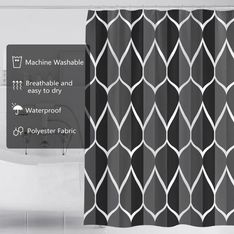 Image of LLSCL Fabric Shower Curtain Liner with Magnets, Black Grid Waterproof Hotel Quality, 72 x 72 Machine Washable