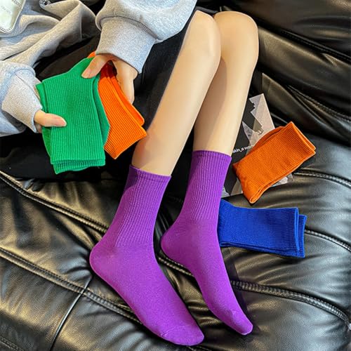 Image of Womens Colorful Basic Sock -Unique Knit Cotton Crew Socks 3 Pack