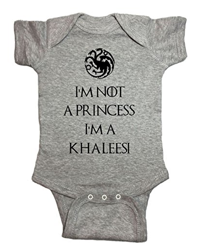 Game of Thrones Baby One Piece Im Not A Princess Im A Khaleesi Bodysuit (6 Month, Heather Gray)