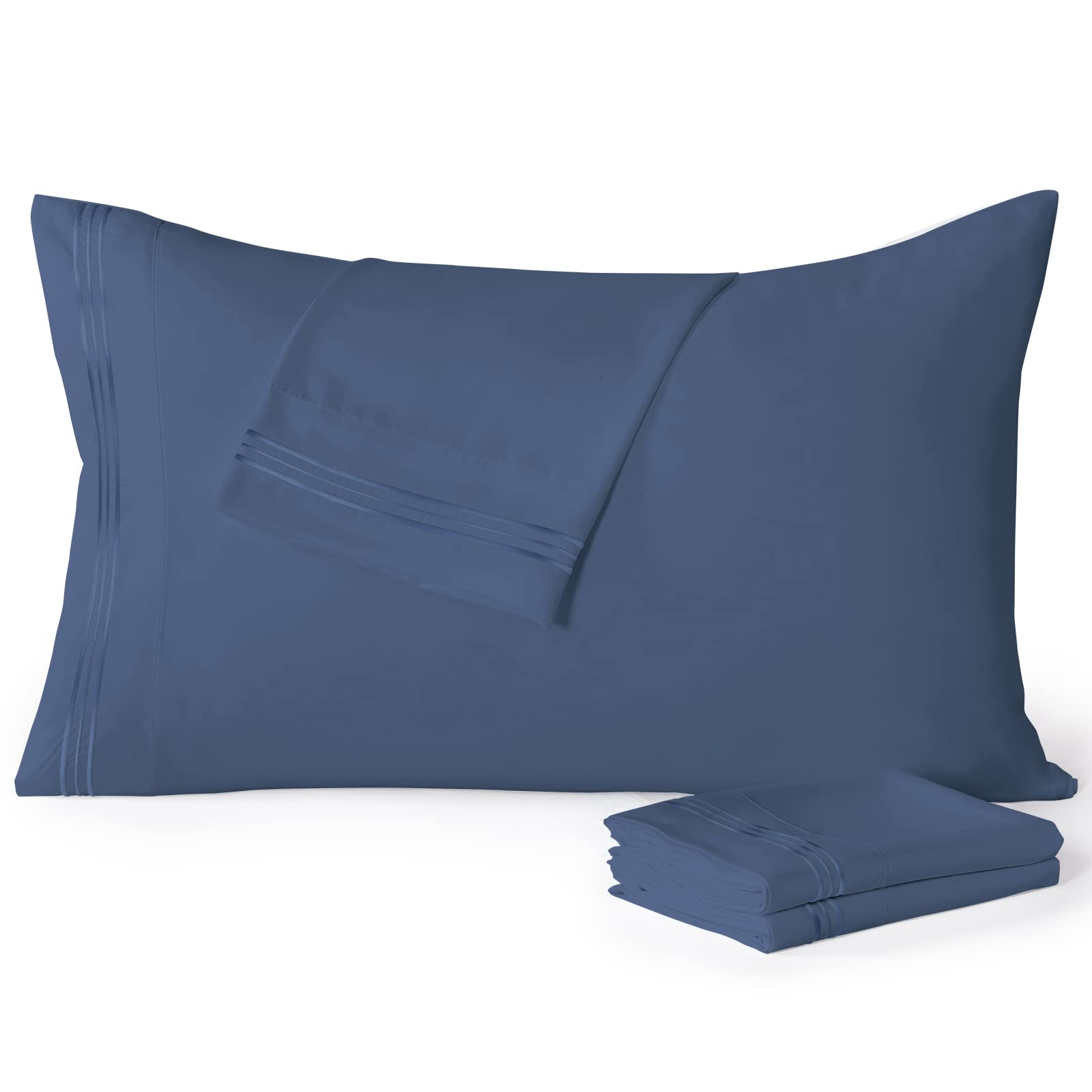 YIYEA California King Pillow Cases Set of 4 Ultra Soft 1800TC Hotel Quality Double Brushed Microfiber Embroidered Pillowcases