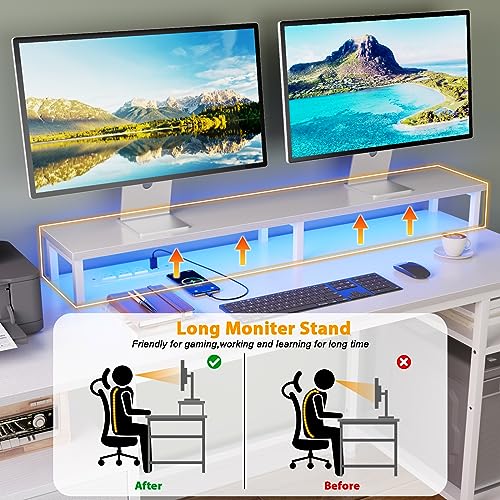 Furologee DESK With Led Light & Power Outlets, Reversible Computer Desk thumb #7