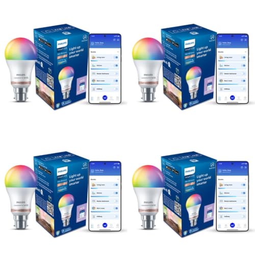 Philips Wiz Wi-Fi Enabled B22 9-Watt LED Smart Bulb, Compatible with Amazon Alexa and Google Assistant(16M Colours +Shades of White + Dimmable + Tunable),Pack of 4