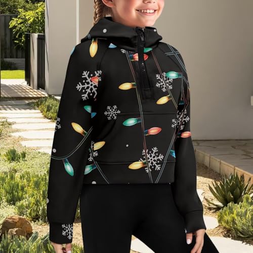 Hoodies for Teen Girls Half Zip Pullover Crop Tops Cute Clothes Graphic Sweatshirt Kids Outfits with Pockets 5-144