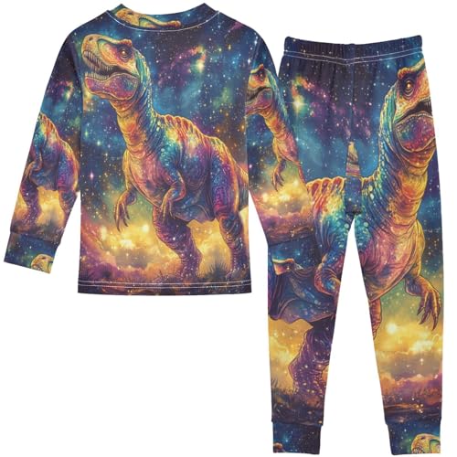 Pigsaly Pajama Set 2 Piece Cute Colorful Magic Space Stars Rainbow Dinosaurs Pajama Sets Long Sleeve Pjs Sleepwear 4T2