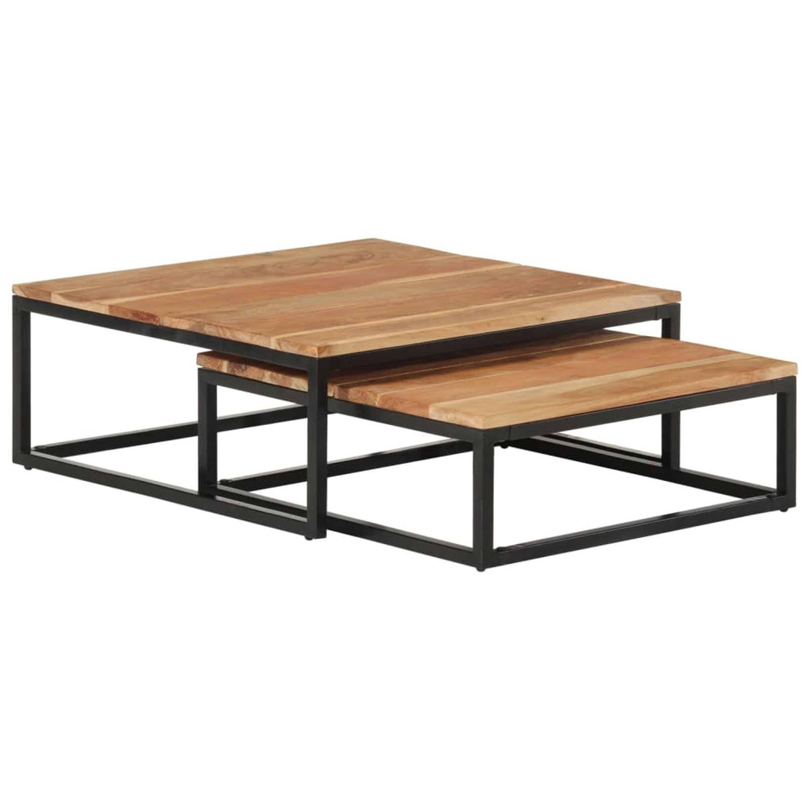 Homgoday Lot de 2 tables basses gigognes en bois d'acacia massif pour salon, salle de réception d'invités, chambre à coucher et mobilier de bureau