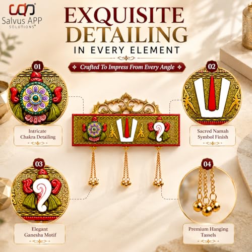 Image of Salvus APP SOLUTIONS Antique Decor: Tirupati Door /Wall Hanging with Shankh Chakra Namah & Metal Latkan - Elegant Home, Room, and Showpiece Figurines for Religious Housewarming Celebration