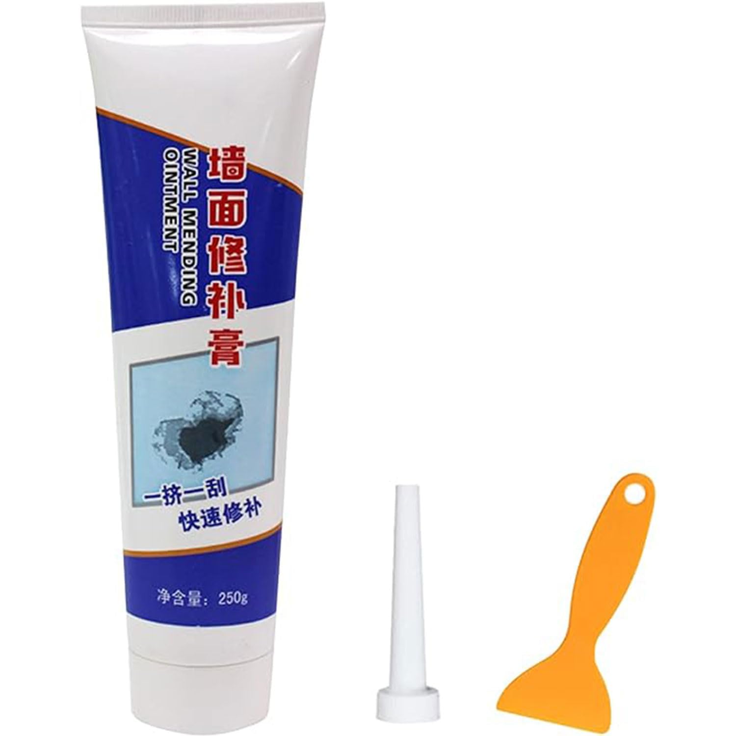 Wall mending agent,Wall Plaster Repair Paste ，Drywall Repair Kit Non-Toxic suits the wall damage problems like cover graffiti, cracks, nail holes(drilling holes), scratches, stains, and peeling（250g ）