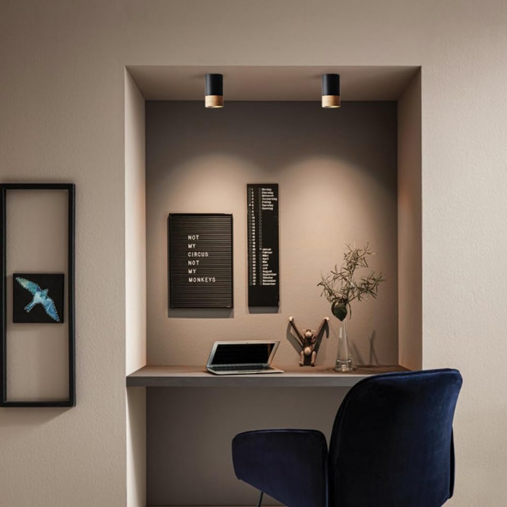 Lampara Techo Focos 2pcs,Lámpara De Techo Industrial Negro,Focos Interior Techo Metal y Madera,Retro Gu10 Lamparas De Techo Dormitorio De Diseño Para Sala De Estar Pasillo Cocina