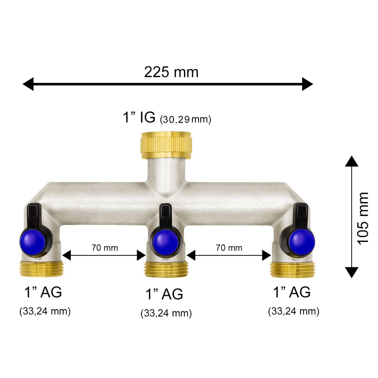 VARIOSAN Distributeur d'eau 3 voies 16614, 1", laiton, 3 robinets à boisseau sphérique