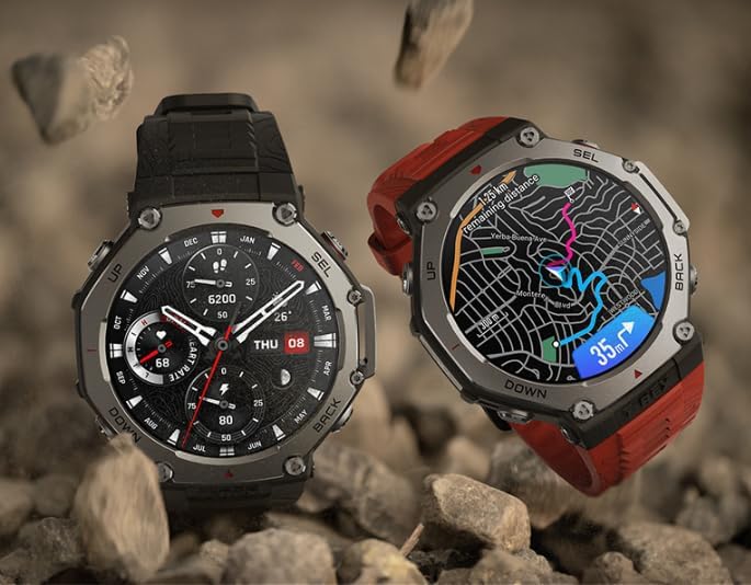 Relógio T-Rex 3 Aço inoxidável, Robusto 48mm, AMOLED, Gps e Maps gratuitos, Longa Bateria, 328 Pés Resistente à Água, 170 Modos de Esportes e Fitness, Original com Nfe e garantia - Preto Relógio T-Rex 3 Aço inoxidável, Robusto 48mm, AMOLED, Gps e Maps gratuitos, Longa Bateria, 328 Pés Resistente à Água, 170 Modos de Esportes e Fitness, Original com Nfe e garantia - Preto
