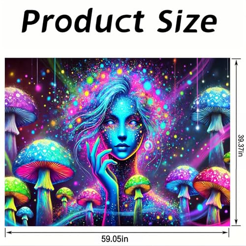 Image of Nuxovilar UV Neon Mushroom Wall Tapestry Polyester 78.74x59.05 In | Glow Backdrop Trippy Wall Poster Aesthetic Art Neon Room Decor Bedroom Living Dorm Lounge (Blue Figure Mushroom)