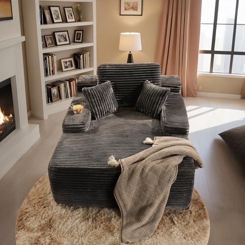 Image of HOOOWOOO Chaise Lounge Sleeping Couch, 48.5x67 Assembly Free Modern Minimalist Sofa, Extra Deep Large Single Seat Sofa, Free Standing Floor Couch in A Box for Living Room (Gray Velvet Upholstered)
