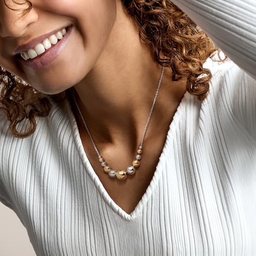 Ross-Simons Italian Sterling Silver and 18kt Gold Over Sterling Graduated Bead Cable-Chain Necklace. 18 inches2