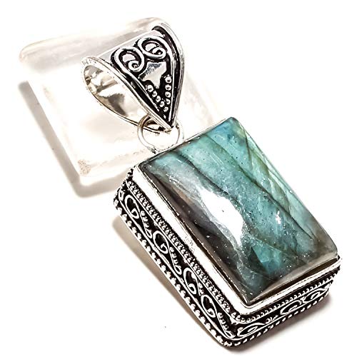 Pendentif labradorite brillante en argent sterling 925 fait main unique