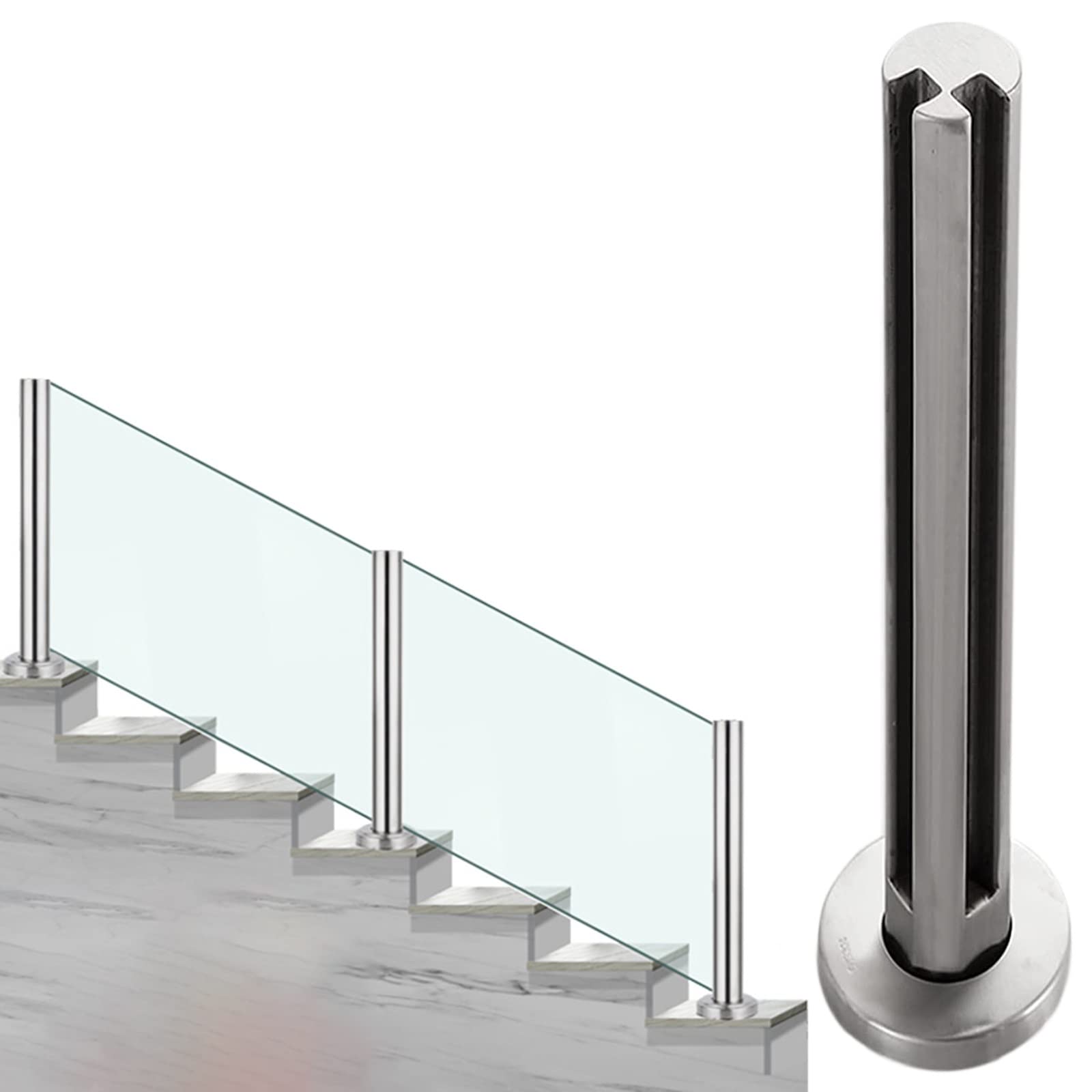 Stainless Steel Balustrade Glass Panel Post for 10/12mm Glass Indoor Stairs Balcony Deck Railing Staircase Baluster Post (Grey 70cm)