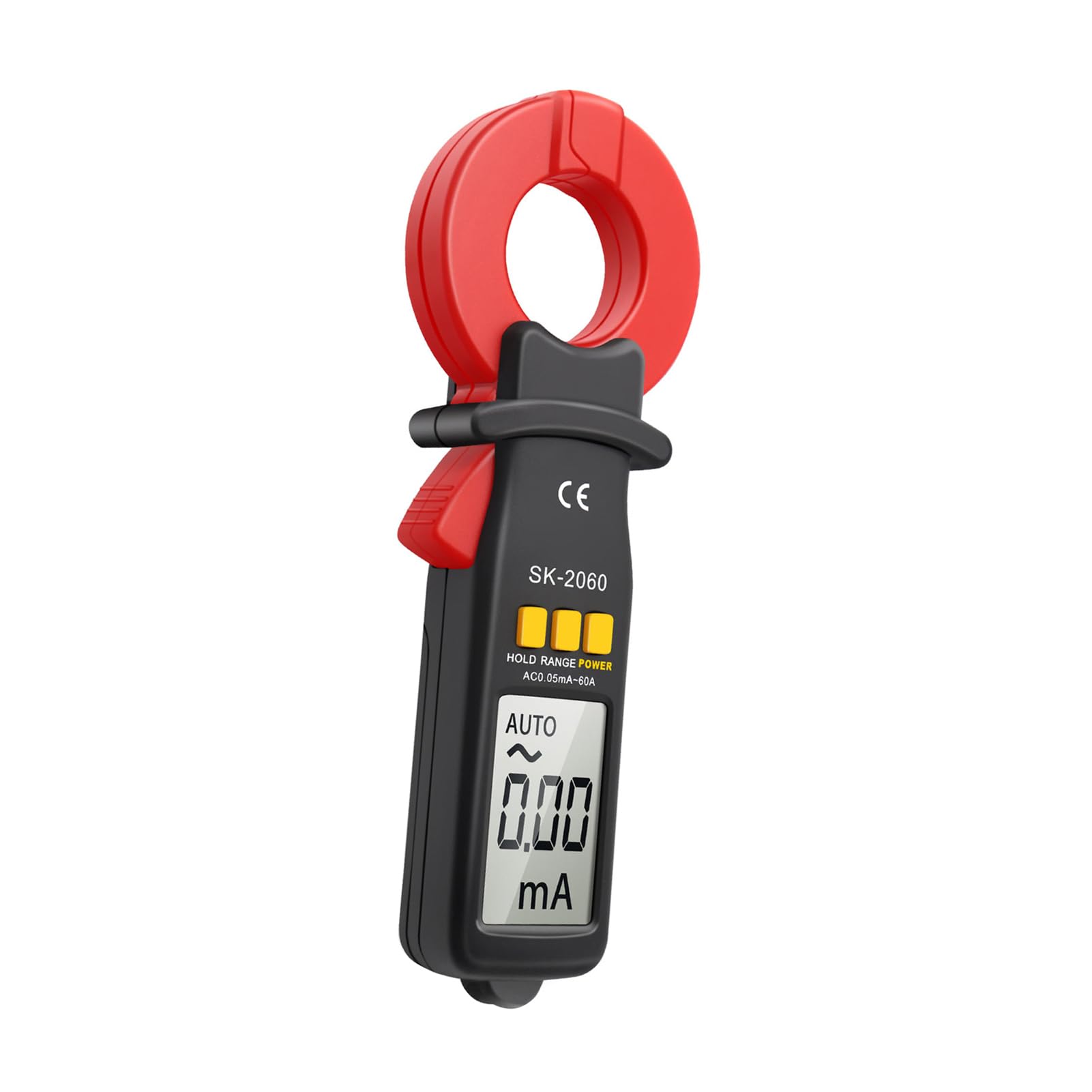 Probador de Corriente de Fuga, Pinza Amperimétrica Digital, Herramienta de Medición de Corriente CA CC de Rango 60 A para Electricistas, Rango Automático, Almacenamiento de Datos, Detección