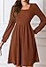 MarryUP Womens Knit Sweater Dresses 2025 Cute Balloon Long Sleeve Square Neck Casual A-Line Swing Babydoll Ribbed Dresss with Pockets Caramel L