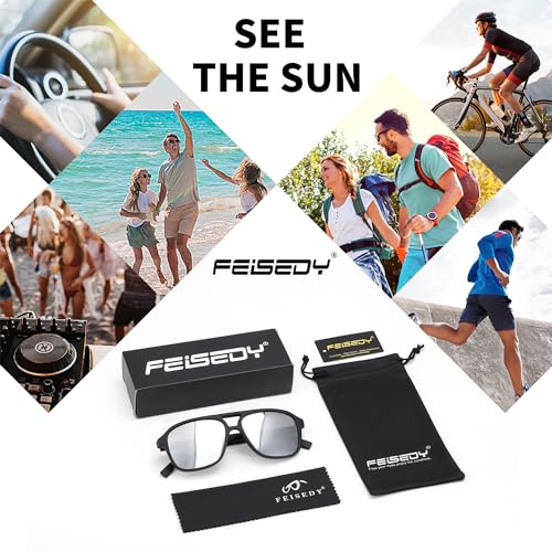Image of FEISEDY Polarized Aviator Sunglasses for Men Women Lightweight TR Frame Double Bridge Square Pilot Sun Glasses Shades B0120