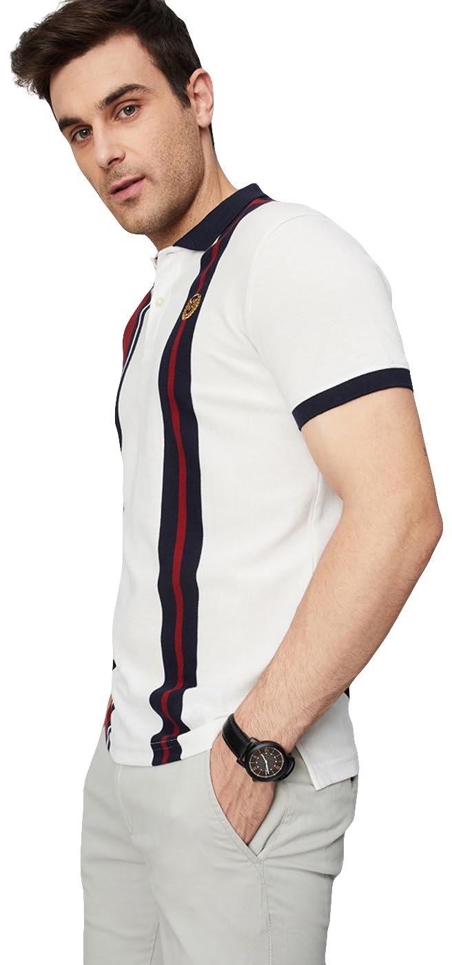 Men Cotton Striped Slim Fit Polo
