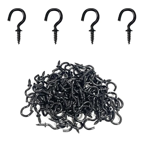 Goiio 100 Pieces 1/2 inch Ceiling Hooks, Black Zinc Plated Metal Screw-in Cup Hooks