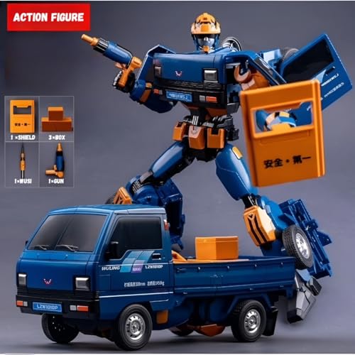Image of 1:24 Scale Car Transformation Toy Figure for Kids - Manual Robot & Car 2-in-1 Action Toy, 22cm Large Size, Blue Toy Figure, Gift for Boys Age 5+