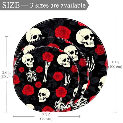 Tapis salle de bain squelette roses tapis rond antidérapant chambre
