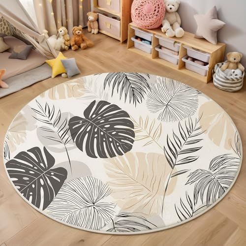 Tapis rond plantes tropicales dessinées à la main douceur premium