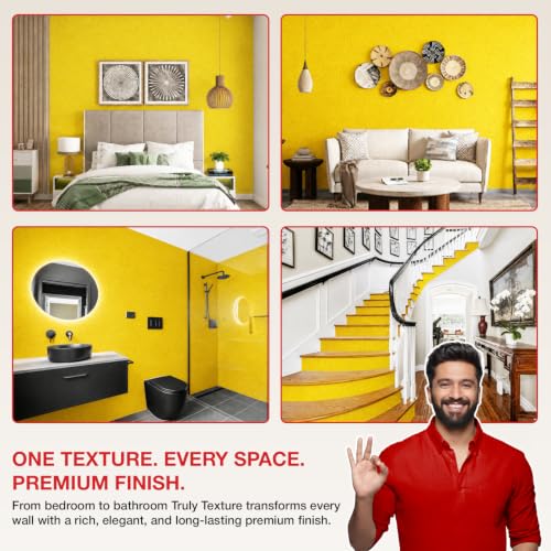 Image of Marble Texture Paint, 3D Designer Stone and Granite Luxury Finish, Washable Water Resistant Acrylic Emulsion, Interior Exterior Ready to use (Bright Yellow)