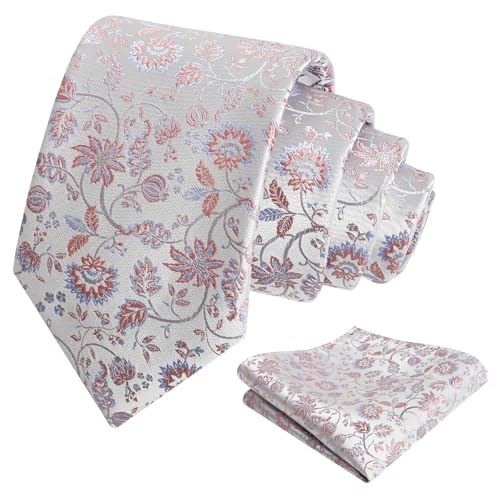 Image of Alizeal Mens 3.15inches Leaf Flower Pattern Tie Set | Floral Pattern Pocket Square Perfect for Fall Winter Business and Holiday Events