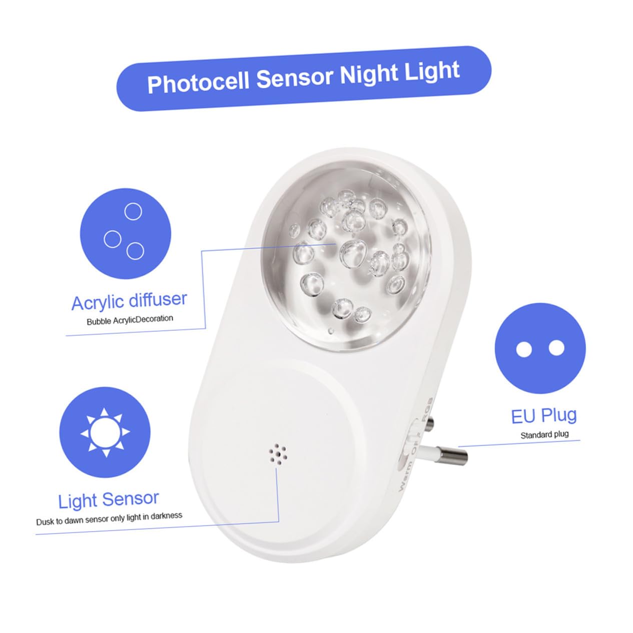 Uonlytech Luces Nocturnas Enchufables LED Sensor Crepuscular, Modo Rgb y Luz Cálida, Doble Pack, Luz Automática para Pasillos y Dormitorio, Voltaje Ac220, Lámparas de Pared Compactas Hogar