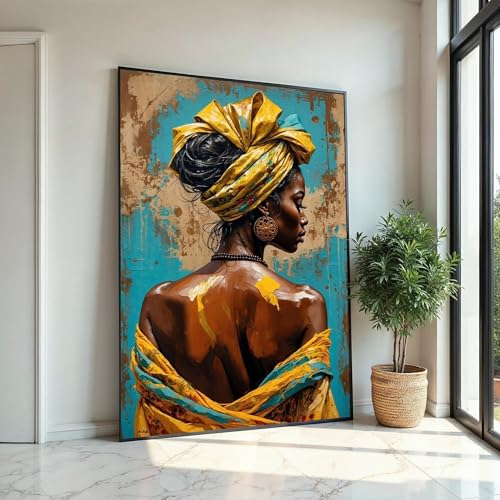 Femme noire africaine affiche sur toile pour salon moderne 70 x 110 cm