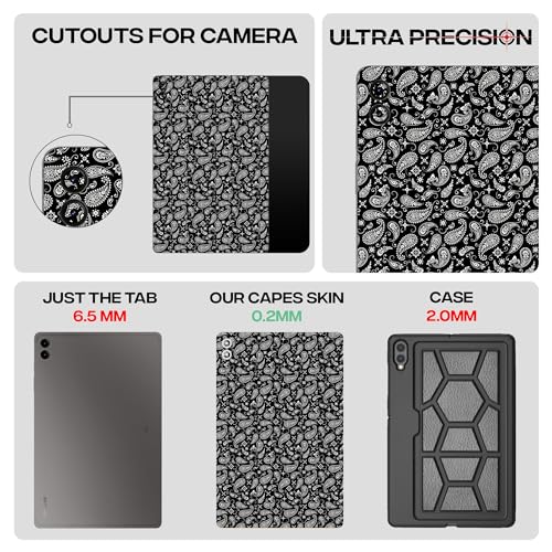 Image of Capes Tablet Skins Compatible with Samsung Galaxy Tab S9 FE Plus | Ultra-Thin Protective Film | Anti-Scratch Vinyl Decal Skin | Not Case /Cover (Black Paisley, Back Skin)