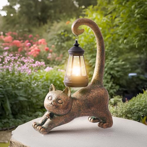 RM ROOMERS Garden Cat Solar Light Outdoor Solar Statue Cat for Yard Patio Decor Resin Figurine...