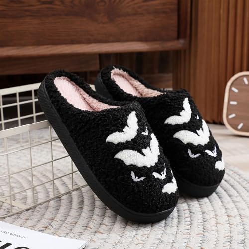 Image of Womens Mens House Slippers Retro Comfy Warm Plush Slip on Fluffy Memory Foam Home Sippers for Winter Indoor Outdoor