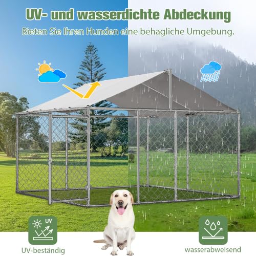 Hundezwinger Outdoor 230x230x117cm mit Dach, 32mm verstärkte verzinkte Stahlrohre, Sicherheitstür mit Schloss, wasserdichte UV-beständige PE-Plane – Freilaufgehege für Hunde, Kleintiere & Katzen