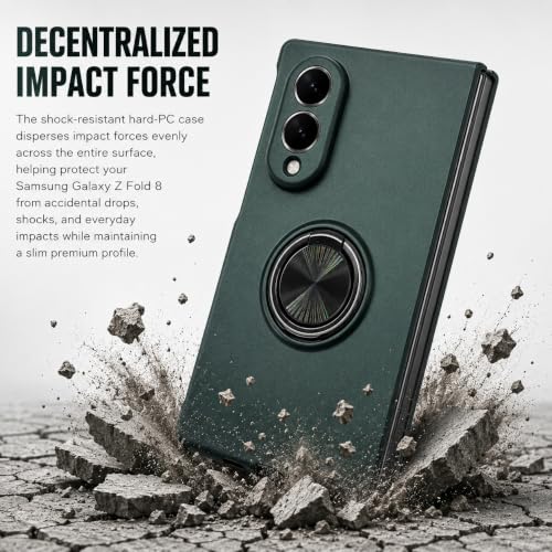 Image of amazon basics for Samsung Galaxy Z Fold 8 5G Case with Magnetic Ring Holder, 360 Rotating Bracket, Hinge Protection Slim Anti-Drop Shockproof Case (Green)