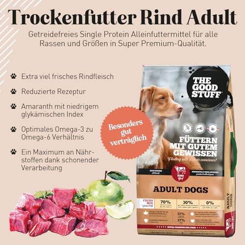 The GOODSTUFF Rind (Adult) 12,5 kg | Hochwertiges Hundetrockenfutter getreidefrei | Mit frischem Rindfleisch | Hundefutter trocken für ausgewachsene Hunde | Ausgewogenes Trockenfutter für Hunde