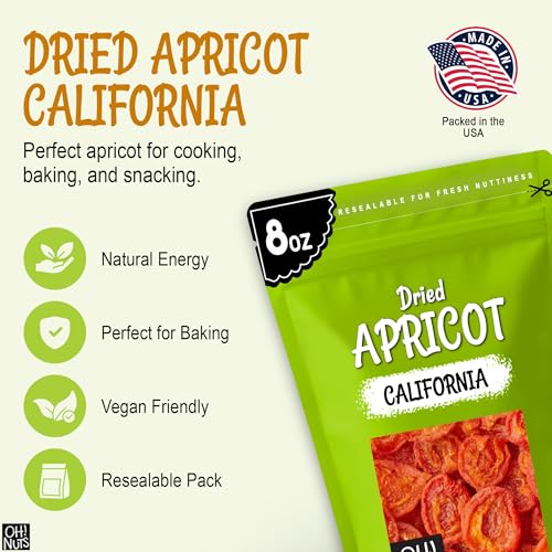 Image of Oh! Nuts Dried Apricots California - 8 oz - No Sugar Added - Packed in New York Zip-Seal Bag to Preserve Natural Freshness and Quality | Dried apricots no sugar added - California sun dried fruit snacks - Packed NY - Zip-seal bag freshness - Kosher 8oz
