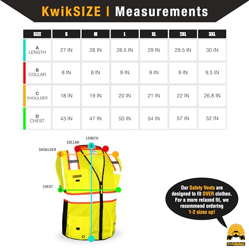 Kwiksafety KS3301-YEL-LARGE Charlotte, Nc - Big Kahuna Safety Vest [11 Pockets] Class 2 Ansi Osha Reflective High Visibility Heavy Duty Surveyor Construction Lightweight Industrial Work Gear/Yellow Large thumb #5