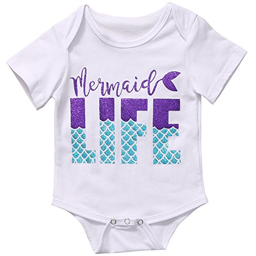 Canis Baby Boy Girl Romper Mermaid Life Letter Print Jumpsuit Playsuit Outfits (0-6 Months) White