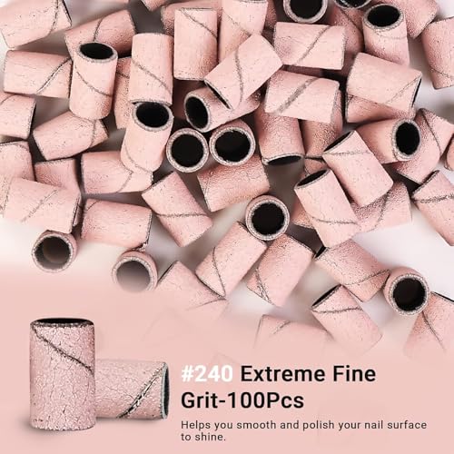Image of MelodySusie 100 Pcs Nail Drill Bits Sanding Bands for Nail Drill 240 Extreme Fine Grit Nail File Sanding Bands for Acrylic Nails Gel Manicures and Pedicure