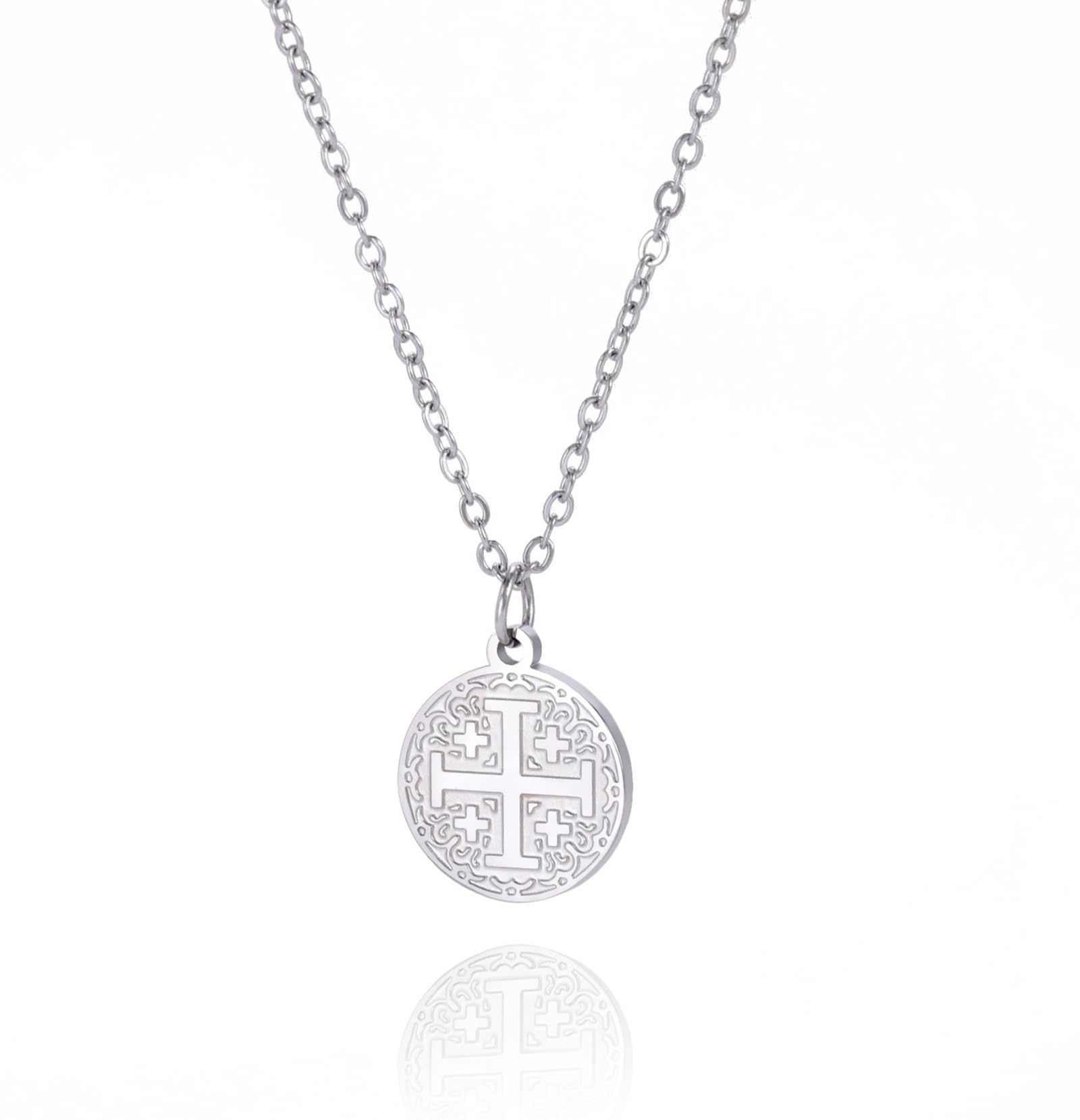 UNIFTJerusalem Cross Necklace for Women Men Stainless Steel Christian Prayer Crusaders Knights Templar Cross Pendant Necklace Religious Jewelry (silver)